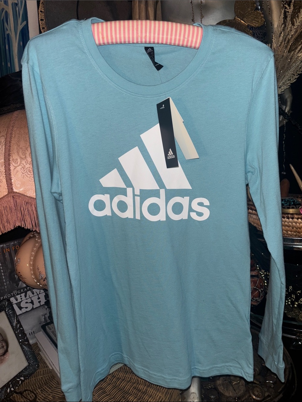 adidas Light Blue Long Sleeve Logo Shirt